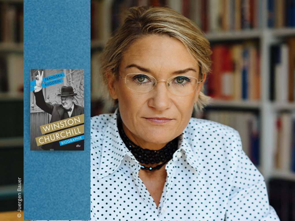 Foto der Autorin Franziska AUgstein und Buch Winston Churchill.