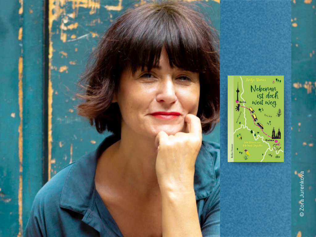 Foto der Autorin Antje Bones und Buch Nebenan ist doch weit weg.