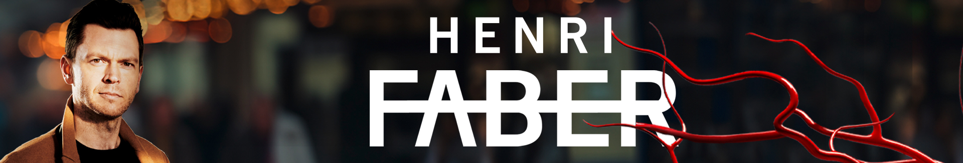 Henri Faber Rote Adern auf dunklem Hintergrund, Foto des Autors Henri Faber und Text Henri Faber